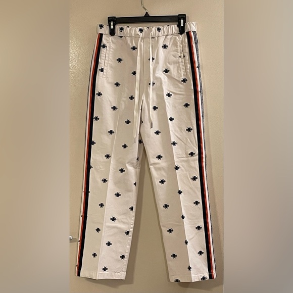MAEVE by ANTHROPOLOGIE NWOT Classic Bee Print Track Pants in White - Picture 5 of 11